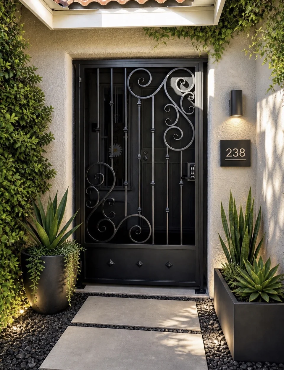 Olson Iron courtyard entry gate Las Vegas ornate scroll iron (825G)