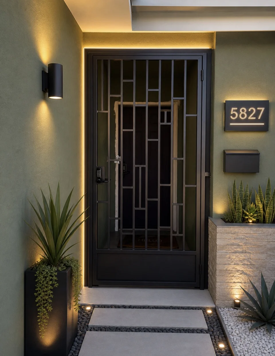 Olson Iron courtyard entry gate Las Vegas geometric grid iron (831G)