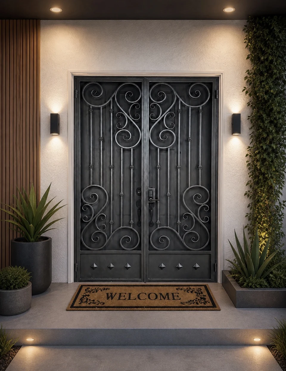 Olson Iron custom security screen French door in Las Vegas (200D)