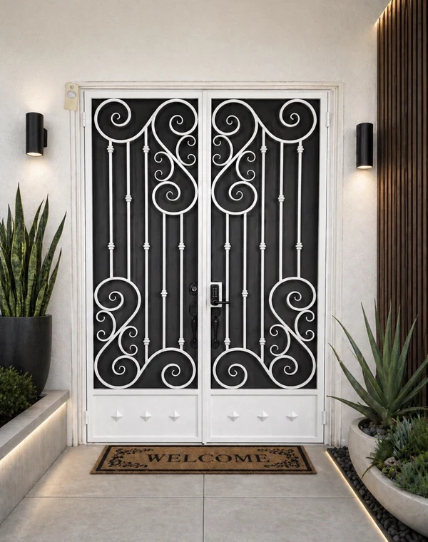 Olson Iron custom security screen French door in Las Vegas (201D)