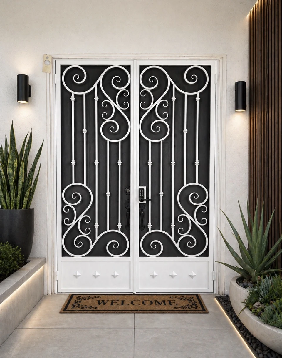 Olson Iron custom security screen French door in Las Vegas (201D)
