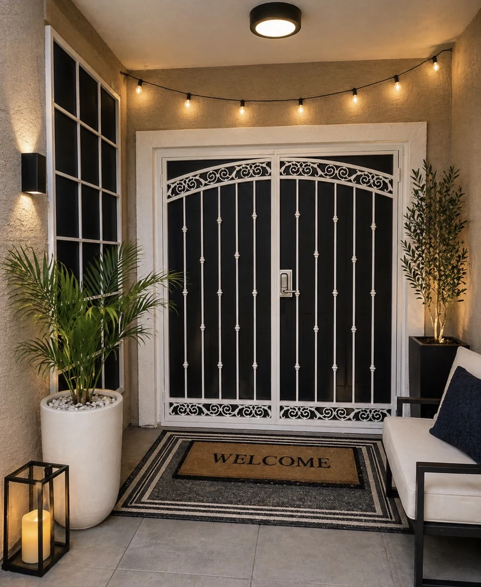 Olson Iron custom security screen French door in Las Vegas (205D)