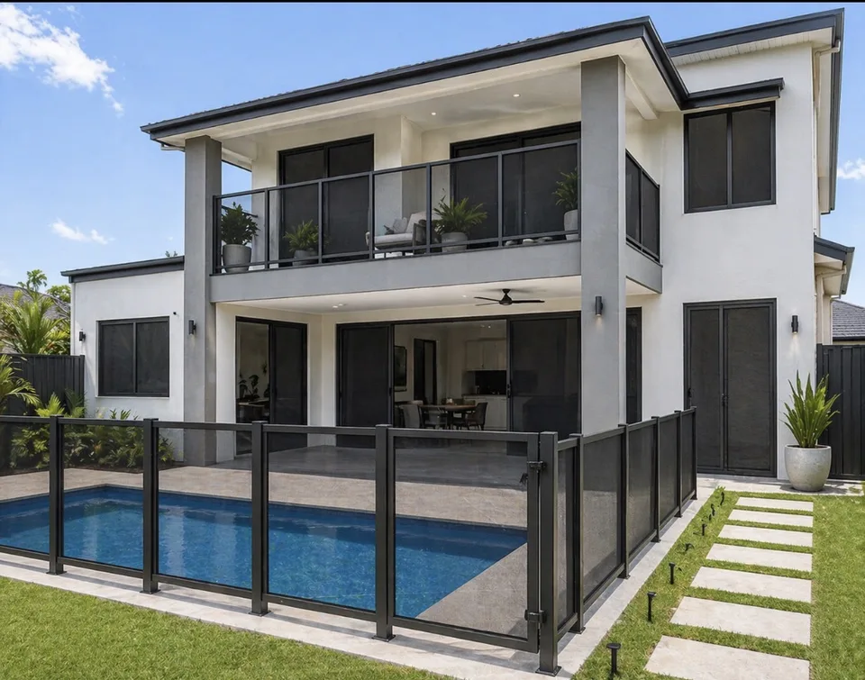 Olson Iron modern home mesh pool fence in Las Vegas