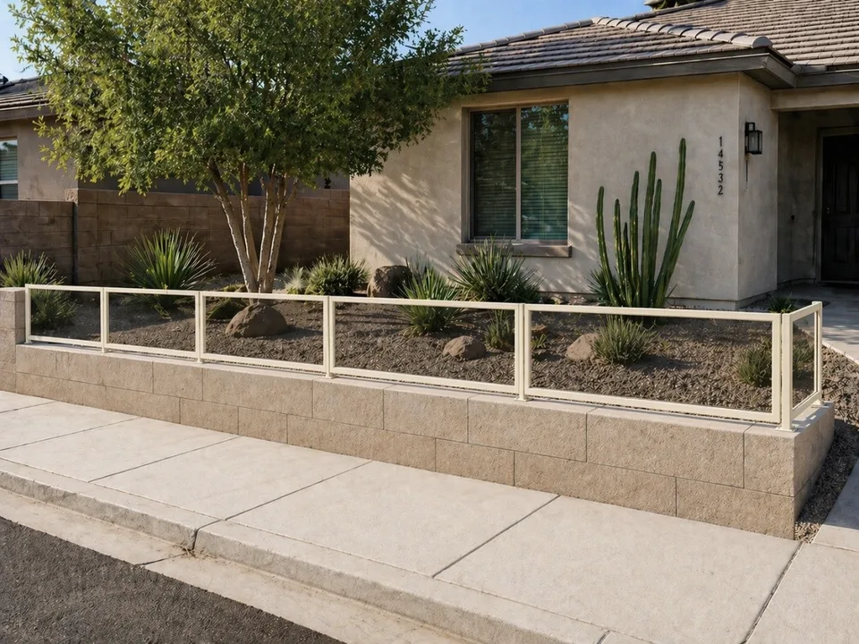 Olson Iron warm white mesh perimeter block wall in Las Vegas