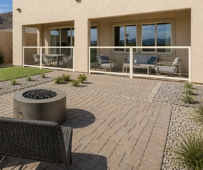 Olson Iron white horizontal-bar patio balcony rail on a Las Vegas two-story home (842R)