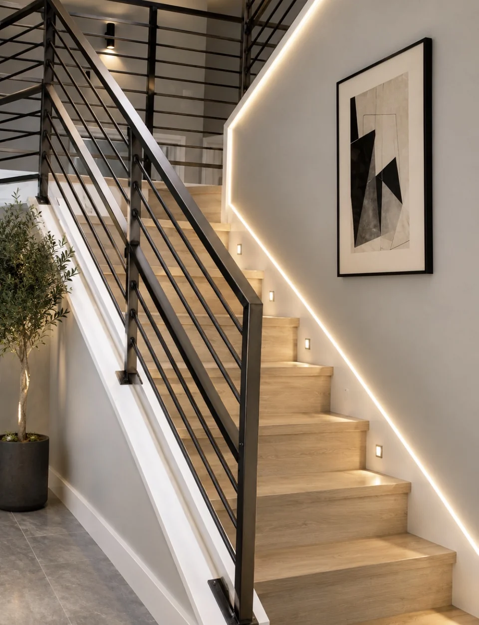 Iron stair rail with LED strip lighting — Olson Iron Las Vegas (847R)