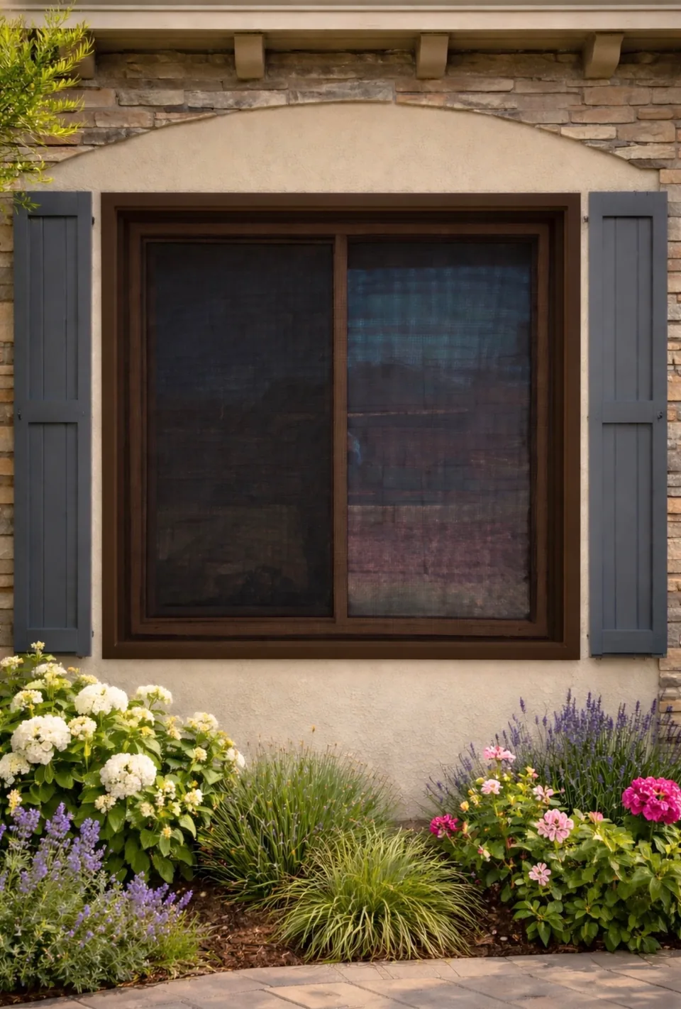 Olson Iron security screen window in BRONZE finish on a Las Vegas home (872W)