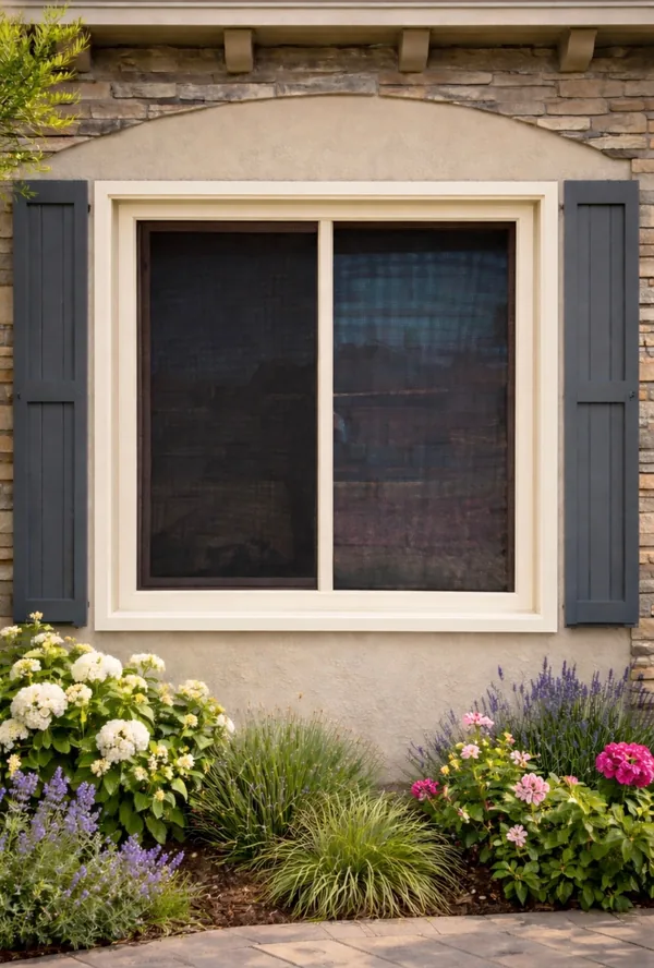 Olson Iron security screen window in WARM WHITE finish on a Las Vegas home (873W)