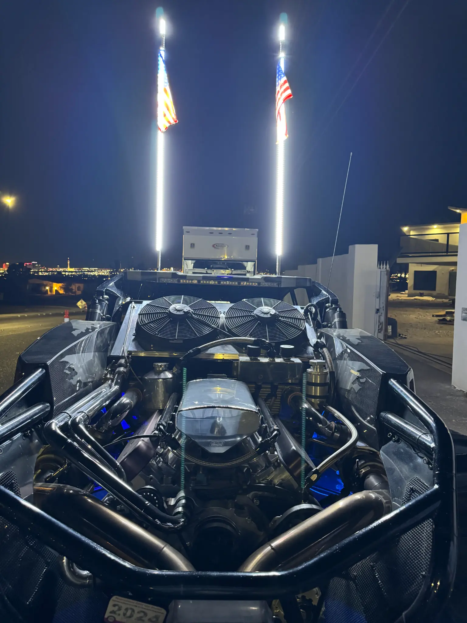 Custom off-road dune buggy at night
